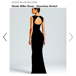 Nicole Miller formal long black dress open tie back size 16